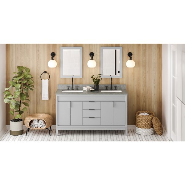 Jeffrey Alexander 60In. Gry Theodora Vanity, Dbl Bowl, Steel Gry Cultured Marble Vanity Top, 2 Undrmnt Rctngl Bowls VKITTHE60GRSGR